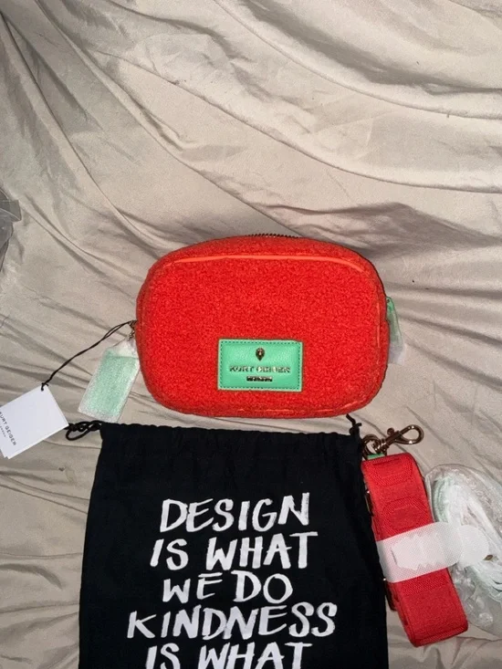 Kurt Geiger Bright Orange Sherpa Crossbody with Green Logo Patch - Picture 4 of 6
